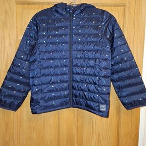 GAP Kids Blue Puffer Jacket with Multicolor Dots